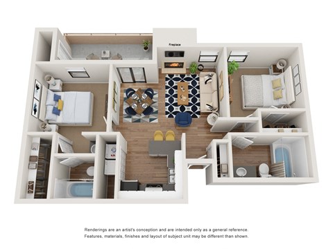 Floor plan for 2 beds, 2 baths, 945 sqft